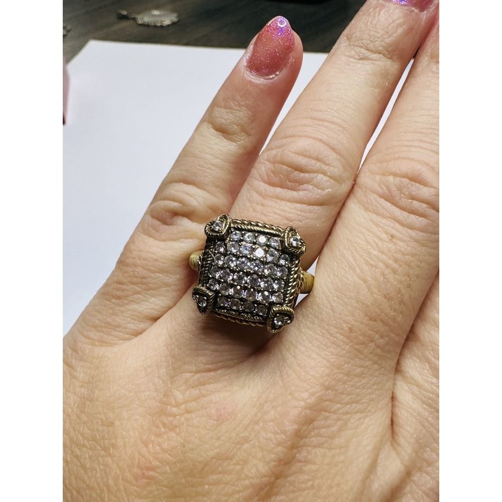 Judith Ripka Sterling 925 Silver Gold Tone CZ Heart Accent Ring - Picture 4 of 9
